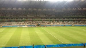 Vista de onde eu estava localizado para ver o jogo, antes do inicio da partida.