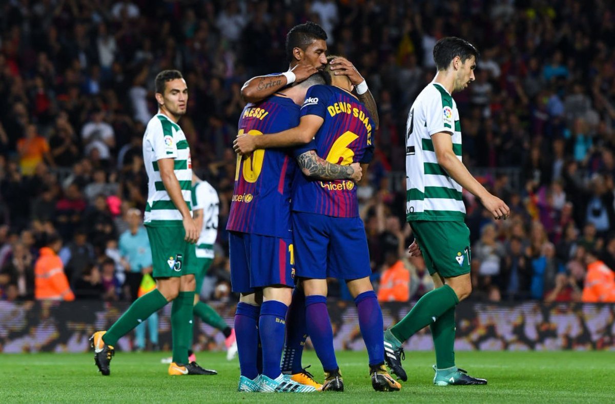 Com quatro gols de Messi e gols de Paulinho e Denis, Barça goleia Eibar