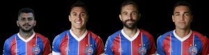 FOTO DOS JOGADORES DO BAHIA LEPO, VINICIUS, ALLIONE, GILBERTO QUE TEM FIM DE CONTRATO ATÉ DEZEMBRO DE 2018
