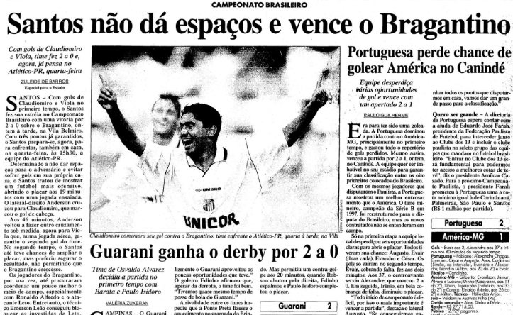 IGUAL A 22 ANOS – Santos e Bragantino abrem o Brasileiro na Vila, como em 1998