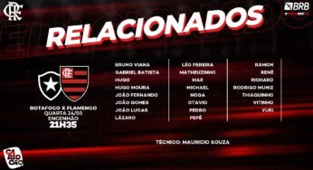Flamengo divulga lista de relacionados para a partida contra o Botafogo