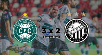 Coritiba vence o Operário por 3×2 e se classifica para a 3ª fase da Copa do Brasil