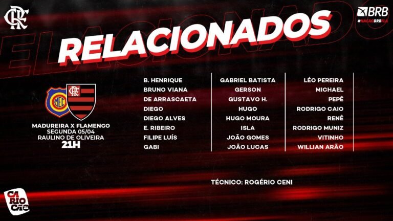 Flamengo divulga lista de relacionados para a partida contra o Madureira