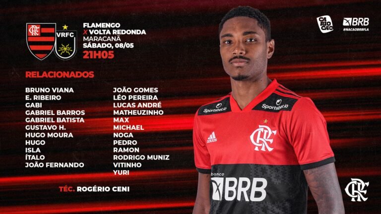 Flamengo divulga a lista de relacionados para a partida contra o Volta Redonda