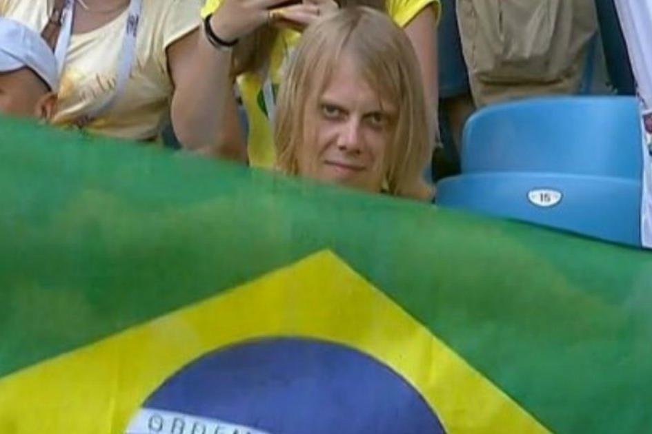 Russo Yuri Torski torcendo pelo Brasil, na Copa do Mundo de 2018. Foto: Reprodução/Twitter