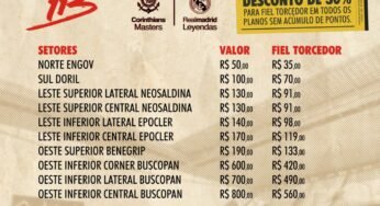 Corinthians abre venda de ingressos para amistoso de lendas contra o Real Madrid
