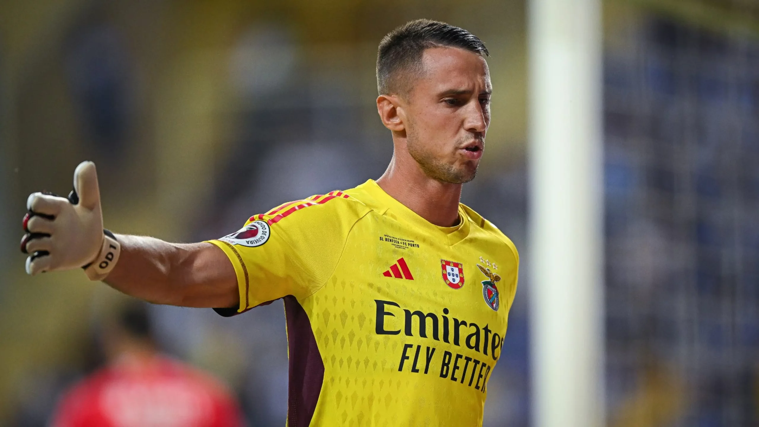 Vlachodimos, alvo do Manchester United, com a camisa do Benfica